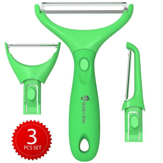 Trio Peeler Set – Green Julienne Vegetable Peeler – Stainless Steel Cabbage Carrot & Potato Peelers – Multifunctional Veggie and Fruit Peeler Set of 3