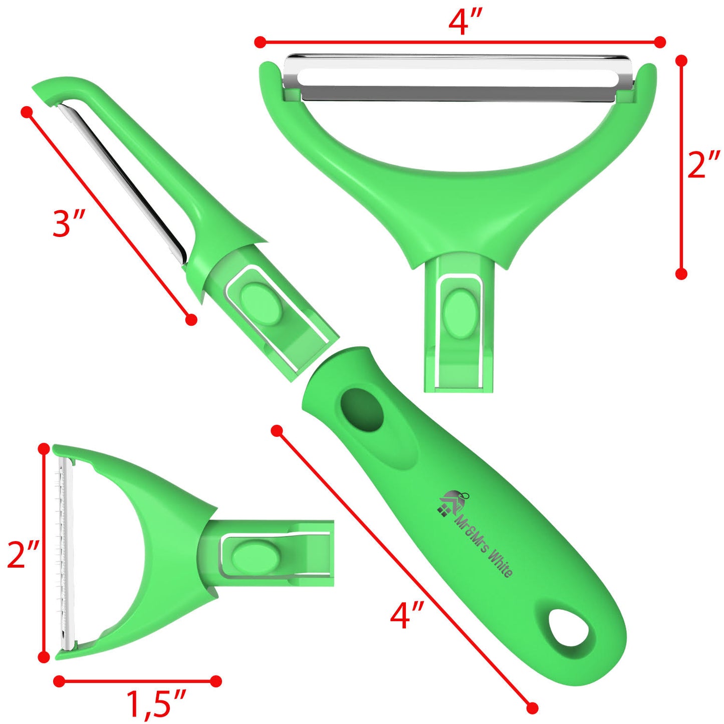 Trio Peeler Set – Green Julienne Vegetable Peeler – Stainless Steel Cabbage Carrot & Potato Peelers – Multifunctional Veggie and Fruit Peeler Set of 3