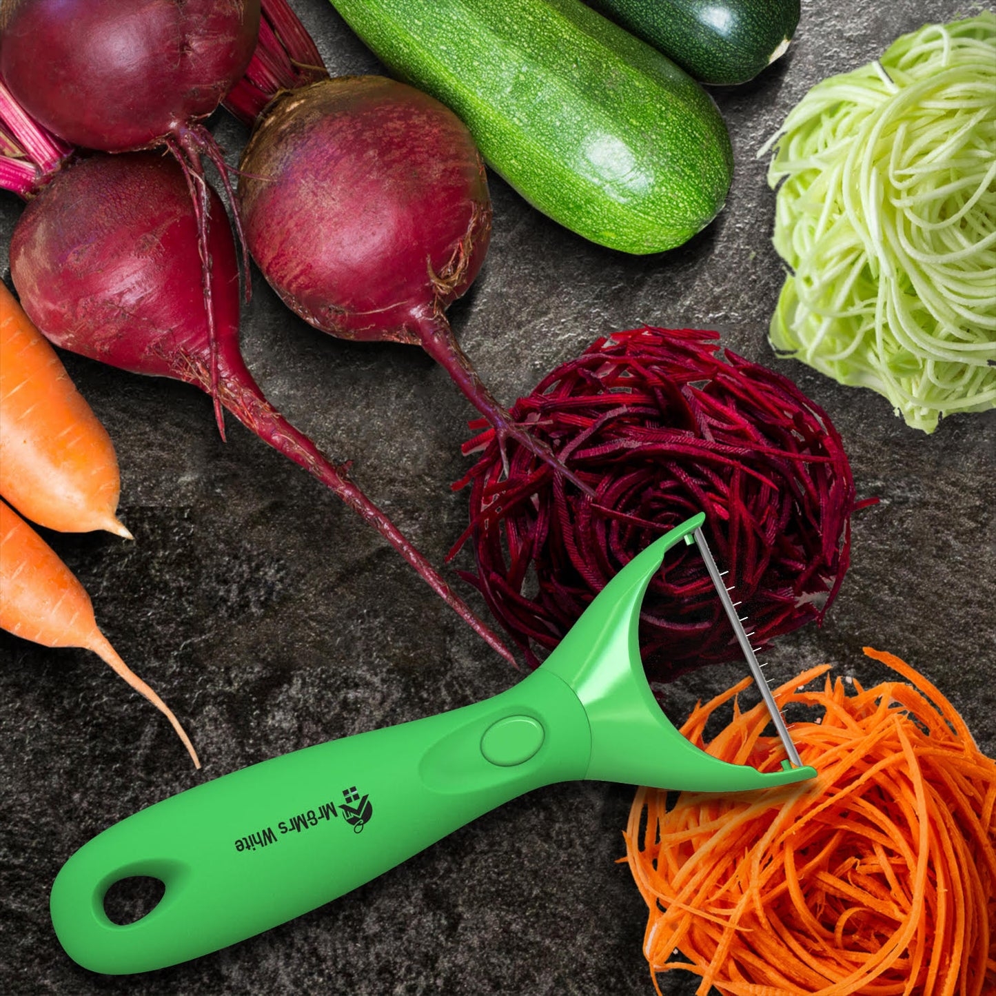 Trio Peeler Set – Green Julienne Vegetable Peeler – Stainless Steel Cabbage Carrot & Potato Peelers – Multifunctional Veggie and Fruit Peeler Set of 3