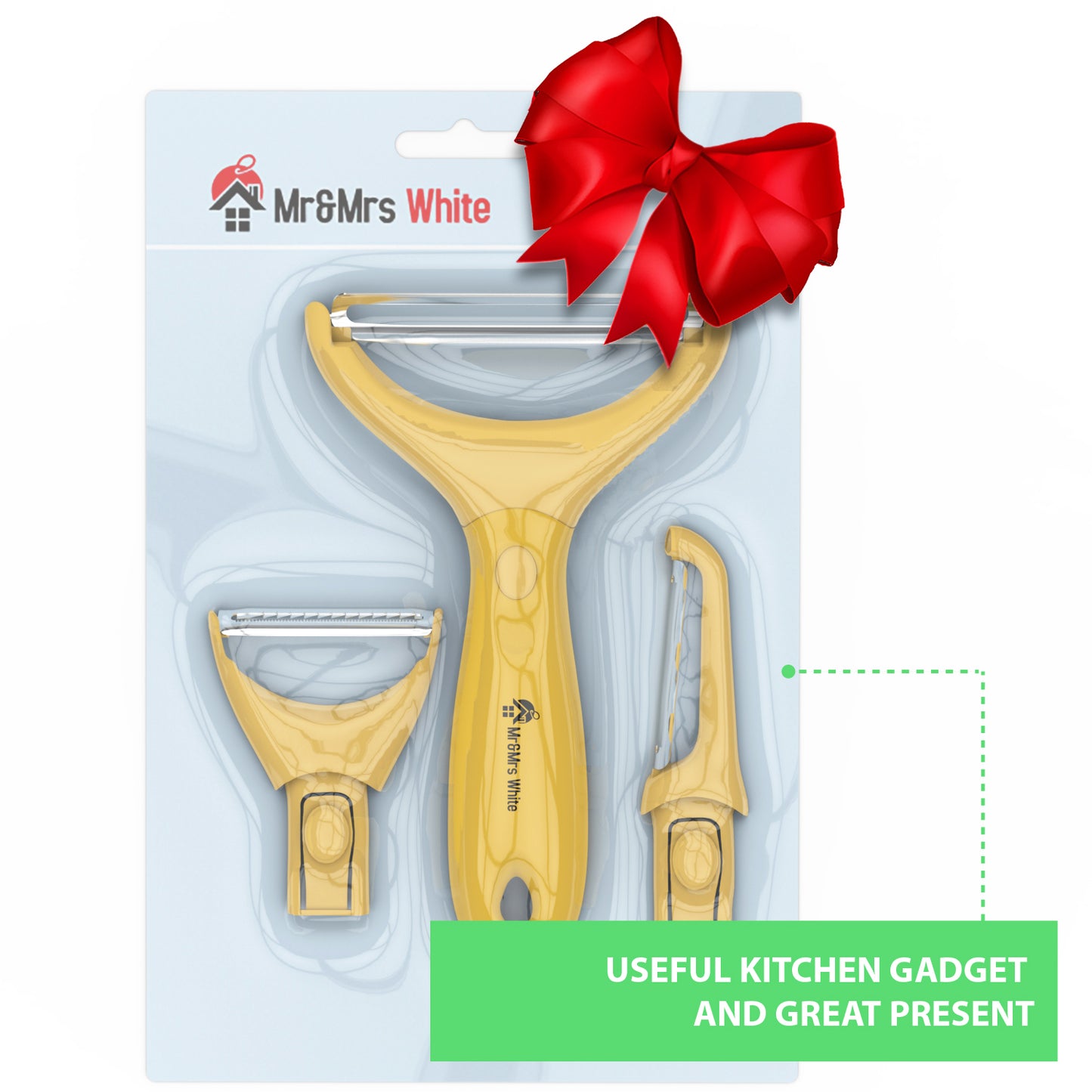 Trio Peeler Set – Yellow Julienne Vegetable Peeler – Stainless Steel Cabbage Carrot & Potato Peelers – Multifunctional Veggie and Fruit Peeler Set of 3