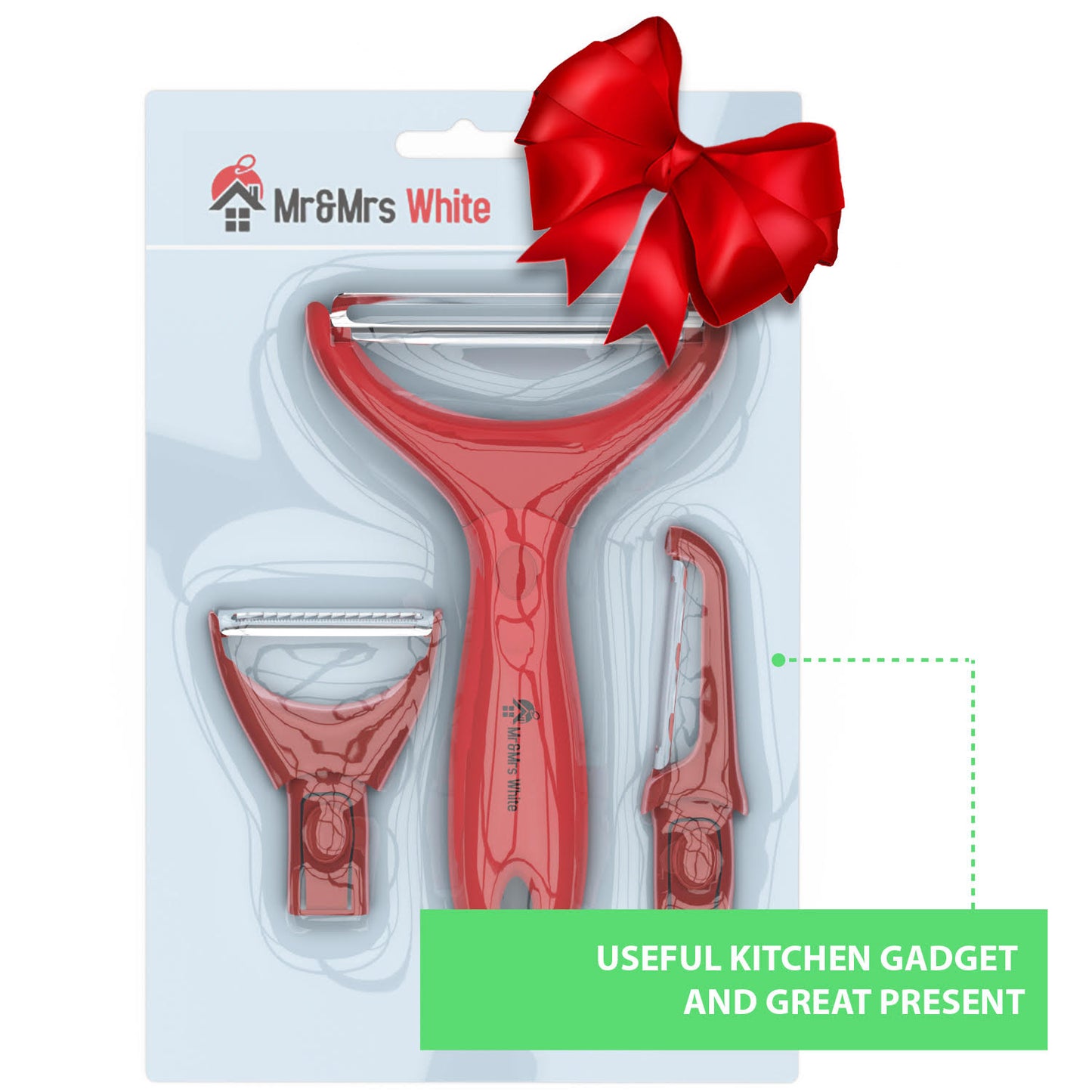 Trio Peeler Set – Red Julienne Vegetable Peeler – Stainless Steel Cabbage Carrot & Potato Peelers – Multifunctional Veggie and Fruit Peeler Set of 3