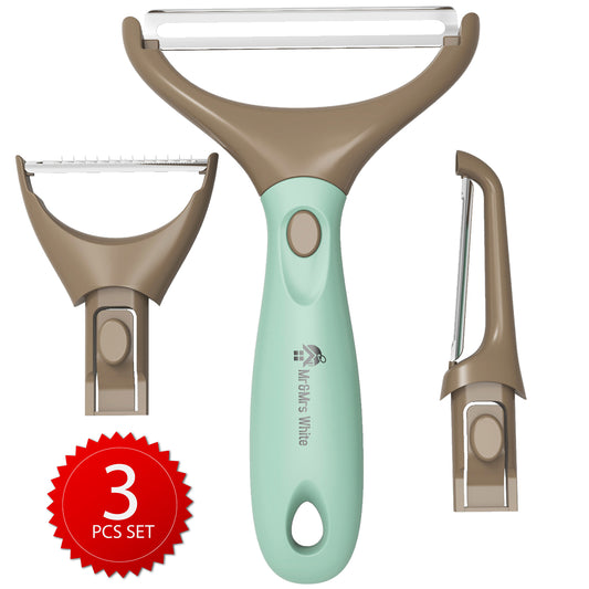 Trio Peeler Set – Blue Julienne Vegetable Peeler – Stainless Steel Cabbage Carrot & Potato Peelers – Multifunctional Veggie and Fruit Peeler Set of 3